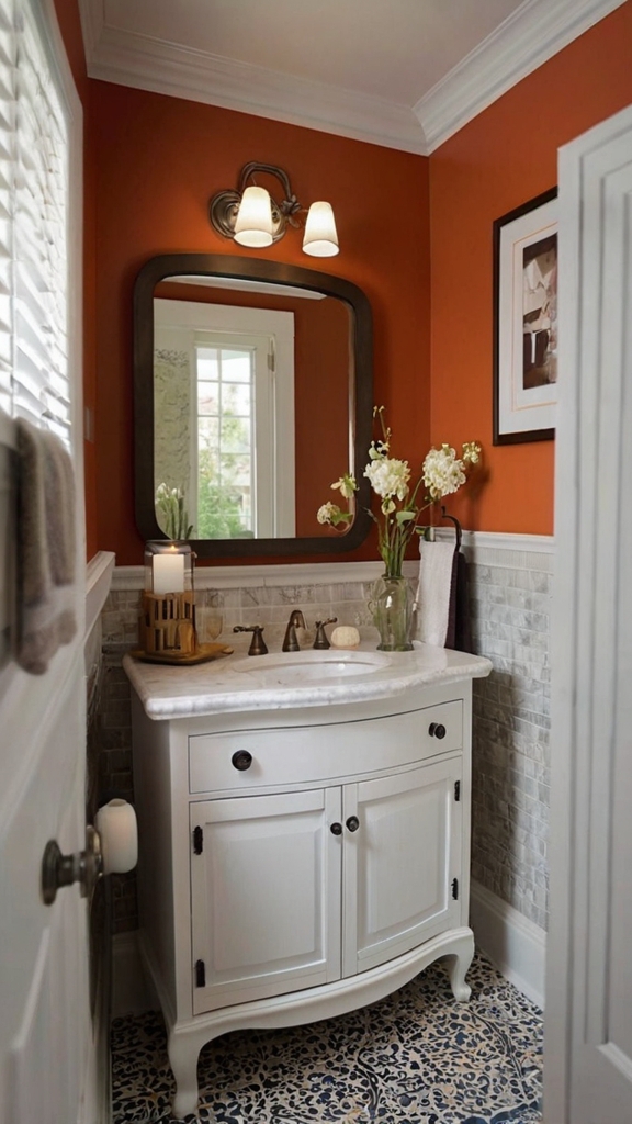 best small bathroom color,
best vanity color for small bathroom,
bathroom paint for small bathroom,
painting a small bathroom,
dark paint in small bathroom,
colors that make a bathroom look bigger,