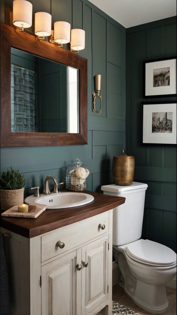 best small bathroom color,
best vanity color for small bathroom,
bathroom paint for small bathroom,
painting a small bathroom,
dark paint in small bathroom,
colors that make a bathroom look bigger,