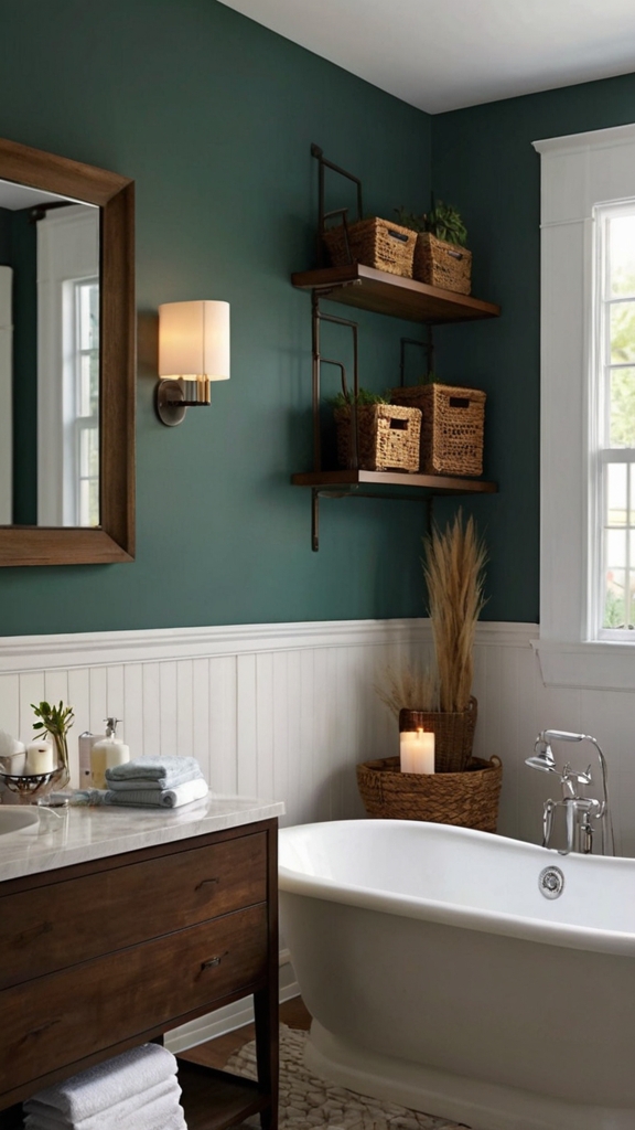 best small bathroom color,
best vanity color for small bathroom,
bathroom paint for small bathroom,
painting a small bathroom,
dark paint in small bathroom,
colors that make a bathroom look bigger,