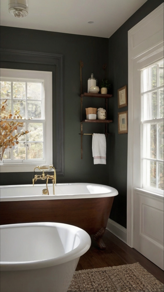 best small bathroom color,
best vanity color for small bathroom,
bathroom paint for small bathroom,
painting a small bathroom,
dark paint in small bathroom,
colors that make a bathroom look bigger,