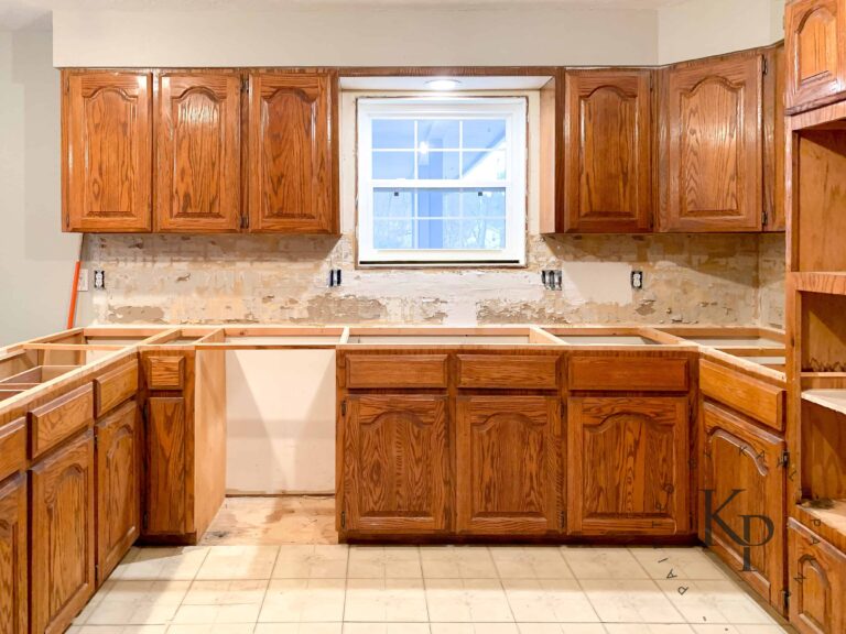 Alabaster and Honey Oak Kitchen Cabinets