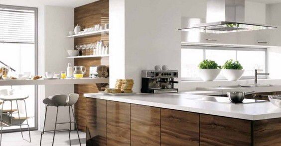 Walnut Kitchen Cabinets with Elegant White Countertops