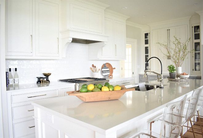 White Dove Cabinets with Revere Pewter Walls for a Modern Kitchen