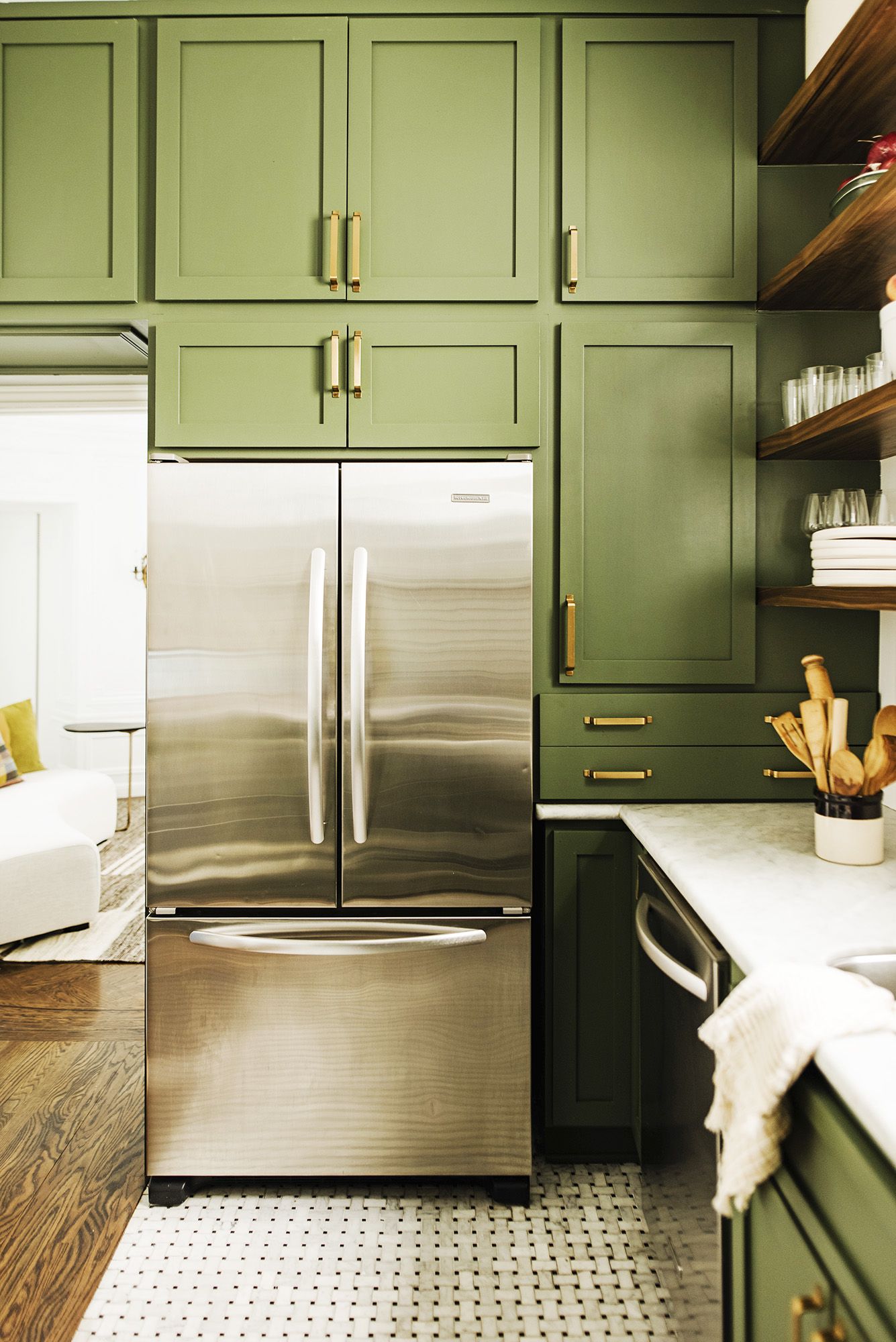 How to Incorporate Olive Green Cabinets into a Small Kitchen Space ...