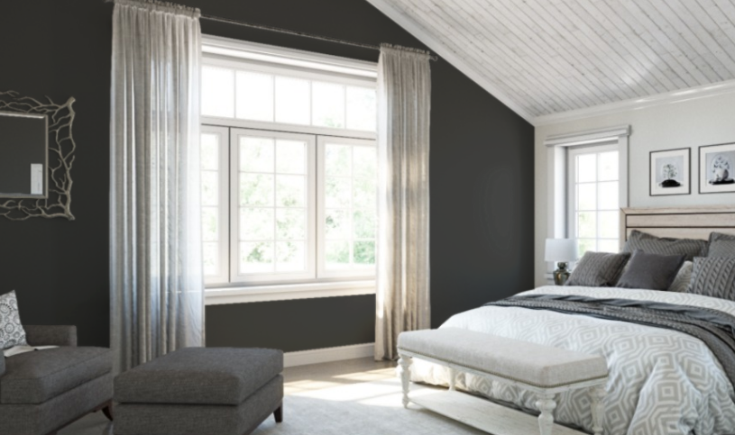 Sherwin-Williams Iron Ore (SW 7069)
Dark charcoal gray, adding depth and drama alongside the lightness of Misty.