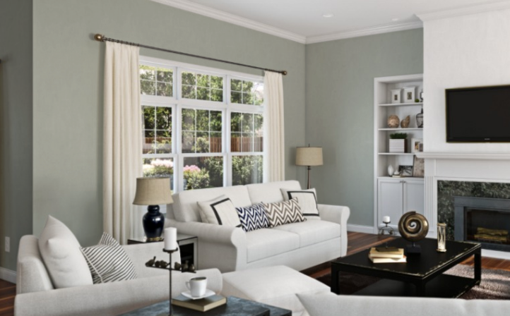 Sherwin-Williams Oyster Bay (SW 6206)
Muted green with subtle gray undertones, pairing elegantly with navy for a balanced feel.