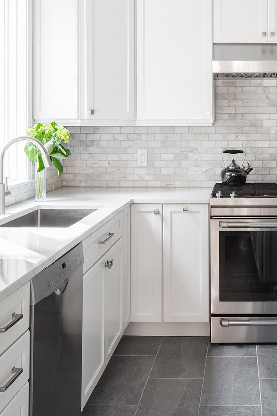 White Cabinets and Stainless Steel Appliances for a Modern Look