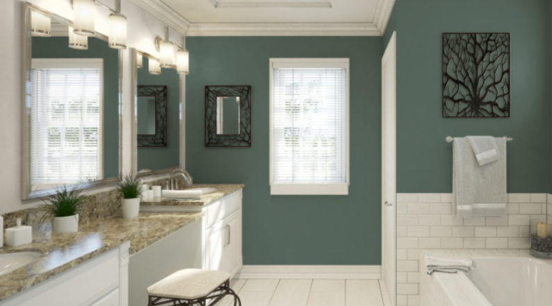 Sherwin Williams Rocky River
A deep, muted green with blue undertones, ideal for creating a serene, sophisticated ambiance. Perfect for adding a rich, contemporary touch to any decor.