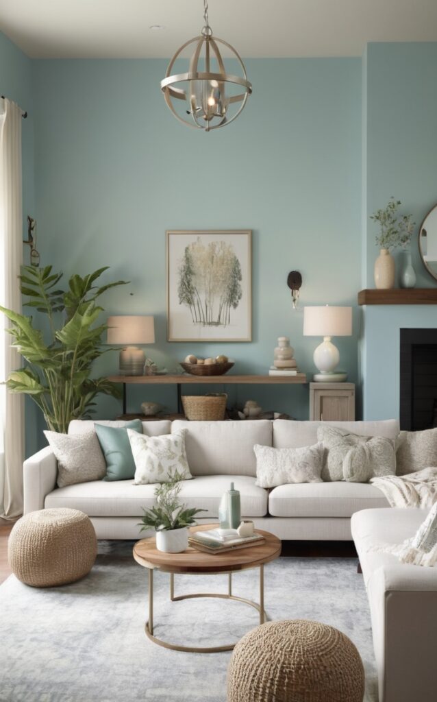 sea salt bedroom paint, rooms painted sea salt, sea salt paint from sherwin williams, 6204 sea salt, sherwin williams 6204, classic coastal decor, coastal halloween decor, coastal fall decor,