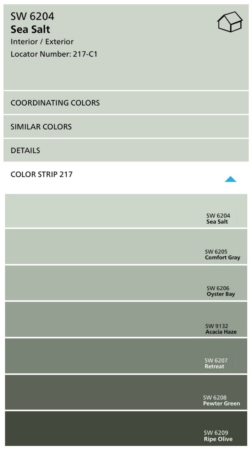 Sherwin Williams Sea Salt & Coordinating Colors - HOME CABINET EXPERT