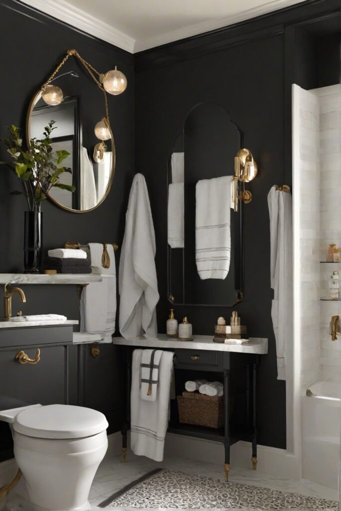 bathroom decor ideas,interior design inspiration,modern bathroom design,black wall paint