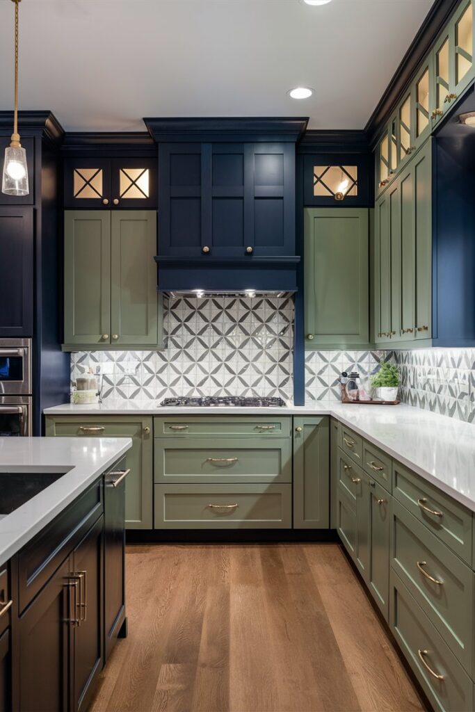 kitchen featuring Sherwin-Williams navy and sage green