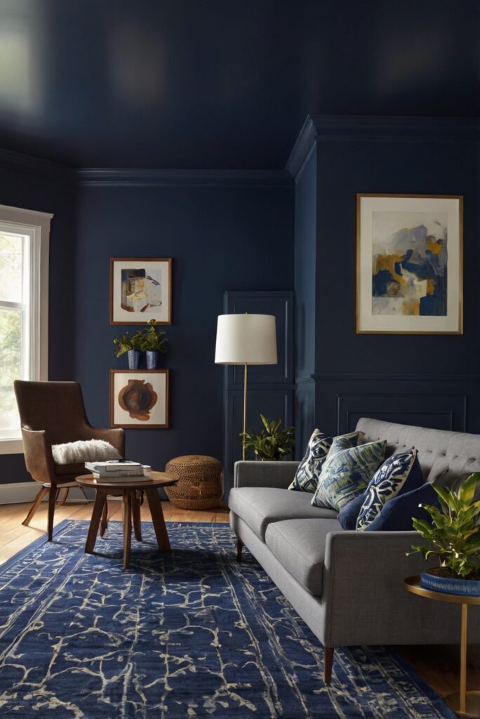 modern home decor, navy blue accents, bold home design, contrast kitchen design