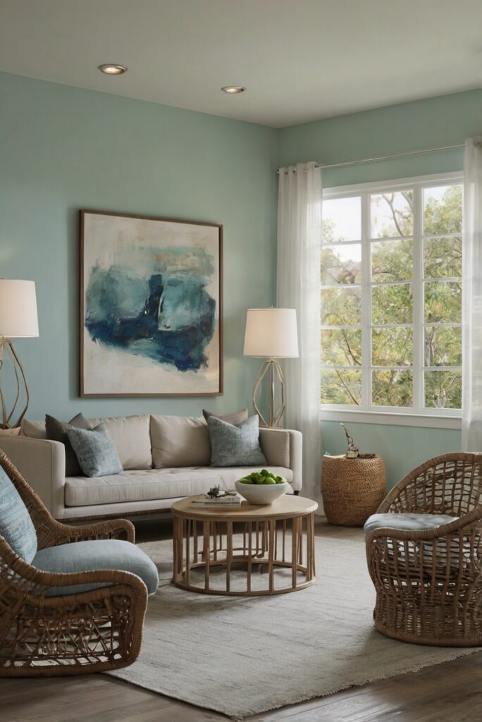 Contemporary home decor, Modern interior design, Sea Salt paint color, Zen interior design