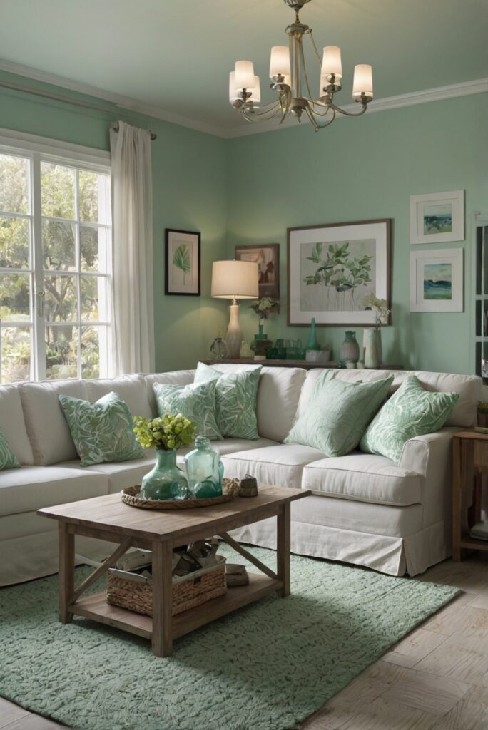 Sherwin Williams Rainwashed, serene home decor, tranquility paint palette, interior design inspiration.