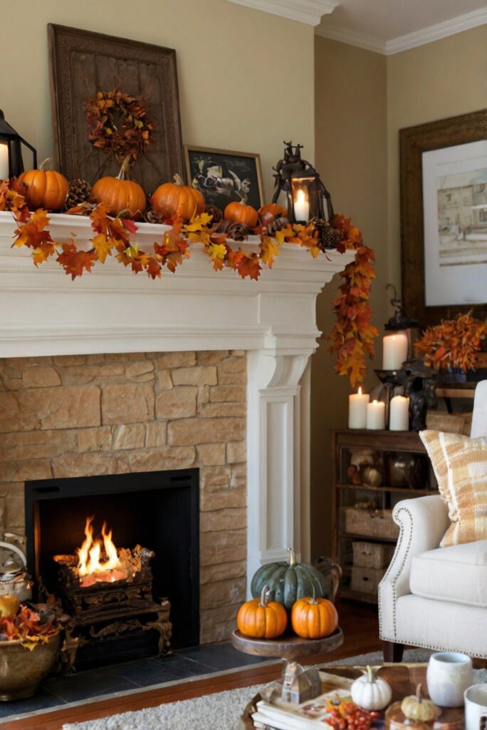 Fall Decor Ideas, Autumn Home Decor, Seasonal Mantel Decor, Fall Fireplace Display, Luxury Fall Mantel