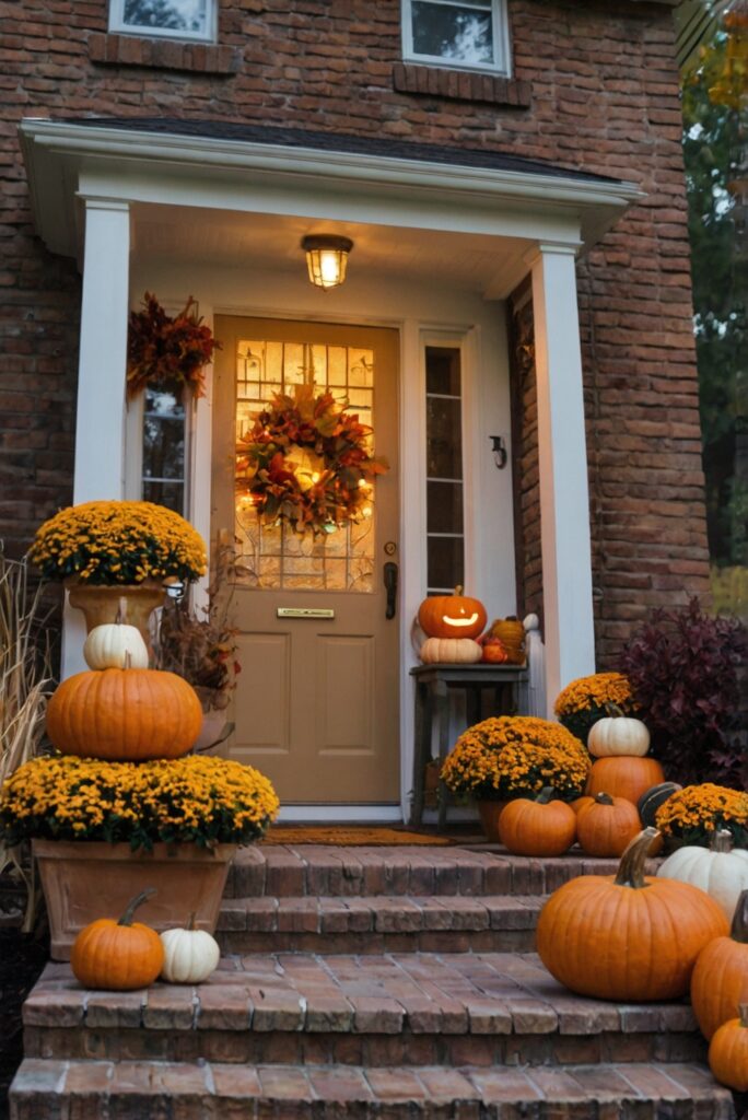 Porch decor ideas, Front porch design, Outdoor fall decorations, Cozy porch setup, Autumn porch makeover