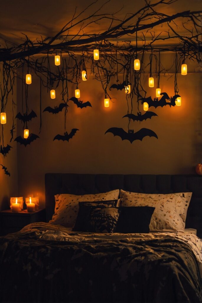 Halloween bedroom decor, Scary bedroom decorations, Spooky bedroom ideas, Ghostly bedroom design, Haunted bedroom theme