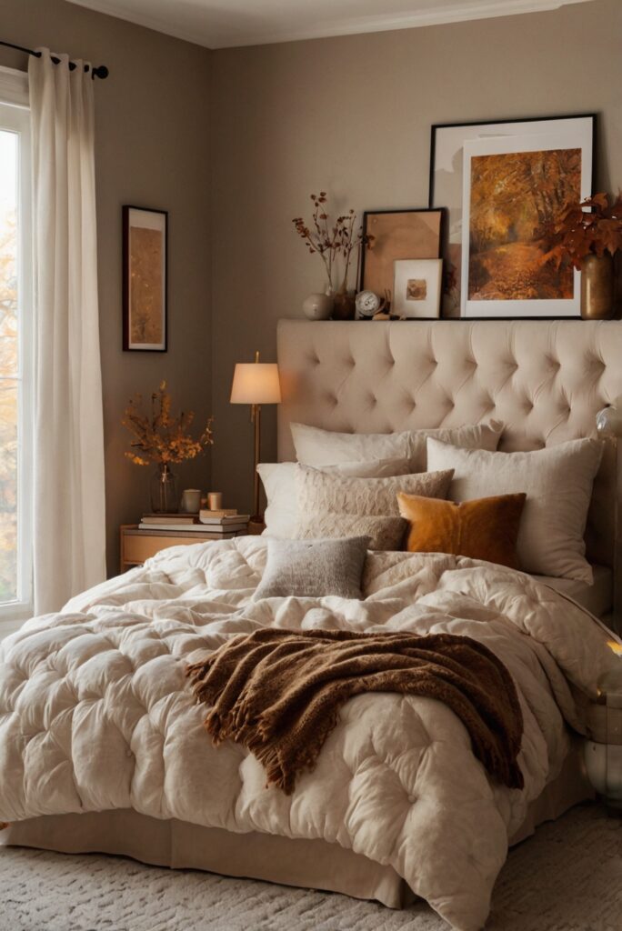 Upgrade bedroom design, fall decor ideas, cozy bedroom tips, modern bedroom makeover, interior design trends