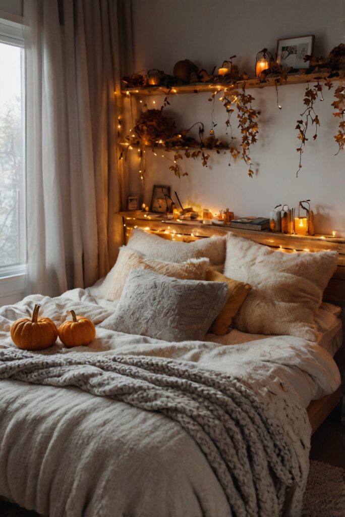 Cozy bedroom decor, Fall bedroom inspiration, Bedroom makeover ideas, Trendy bedroom design, Warm bedroom colors