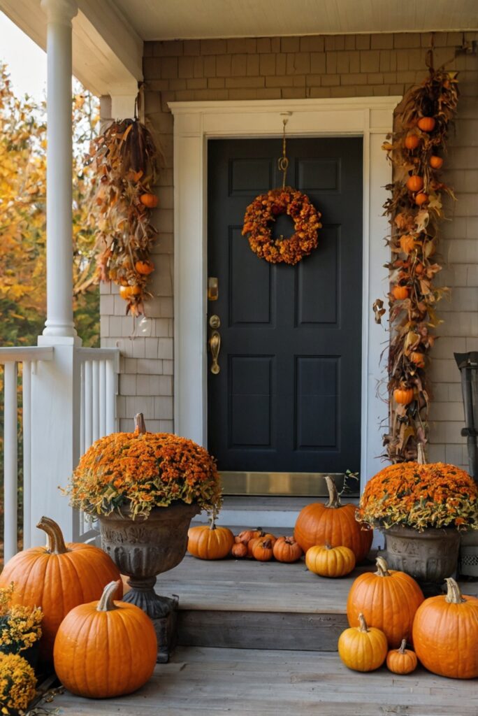 Fall porch decor ideas, Outdoor autumn decor, Cozy harvest decorations, Rustic fall porch, Seasonal outdoor decor