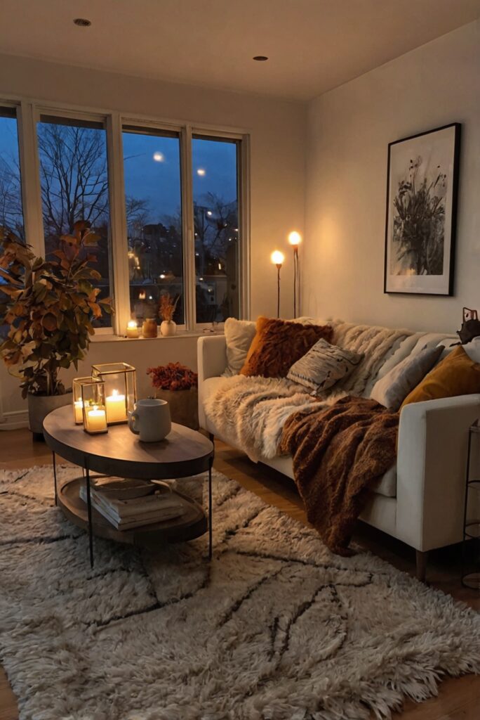 fall home decor, cozy apartment ideas, autumn apartment decorations, modern fall decor, chic apartment upgrades