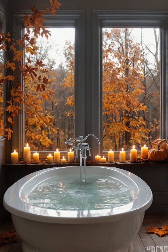 fall bathroom decor ideas, cozy bathroom decor, warm bathroom decor, autumn bathroom design, rustic bathroom decoration