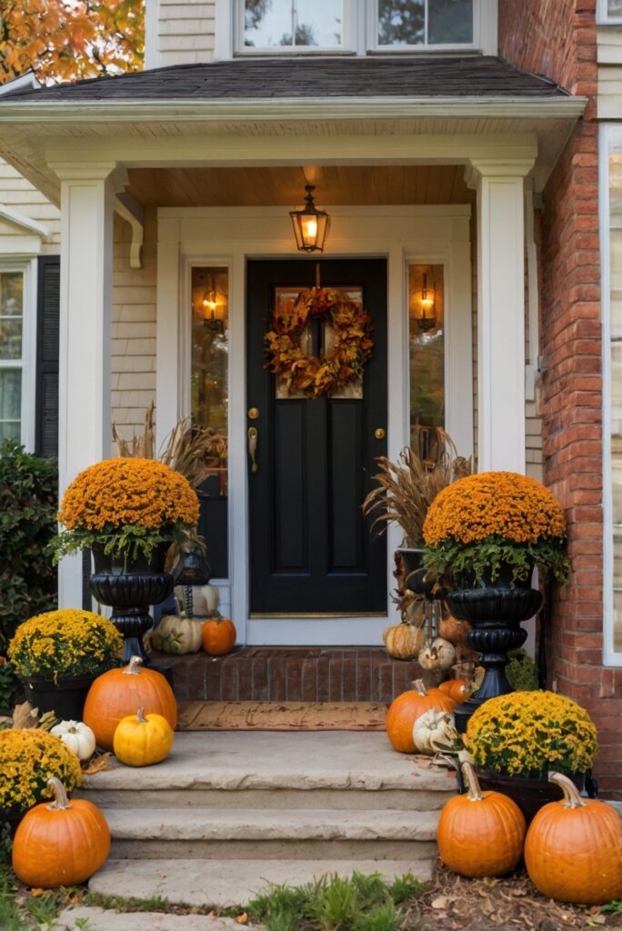 Fall porch decor, Front porch ideas, Outdoor fall decor, Seasonal outdoor decor, Autumn porch decorating