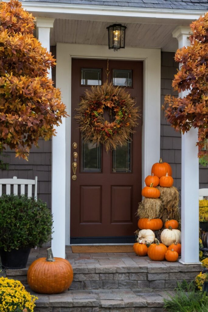 Fall porch decor, Outdoor fall decorations, Autumn front porch, Festive porch ideas, Fall wreaths