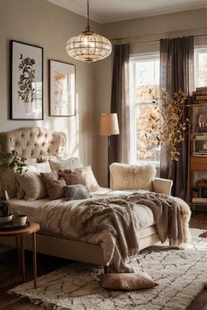 Fall interior design, Fall home decor, Autumn room ideas, Cozy bedroom decor, Seasonal home styling