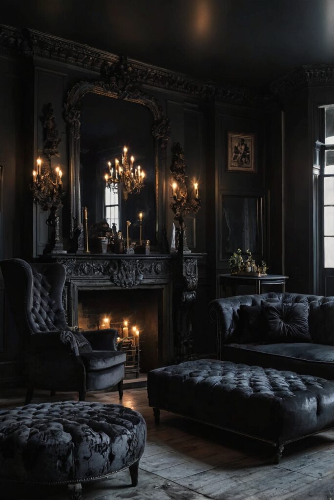 Gothic home decor, Dark living room, Gothic furniture, Edgy interior design, Gothic wall art