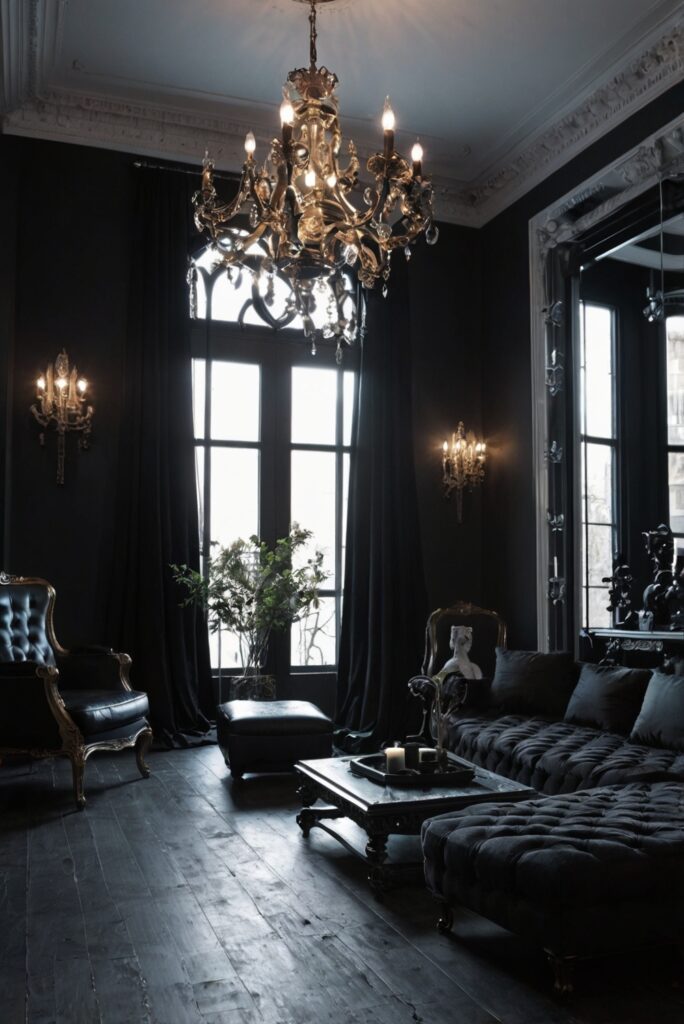 gothic living room design, gothic decor ideas, gothic furniture, dark living room ideas, gothic home accessories