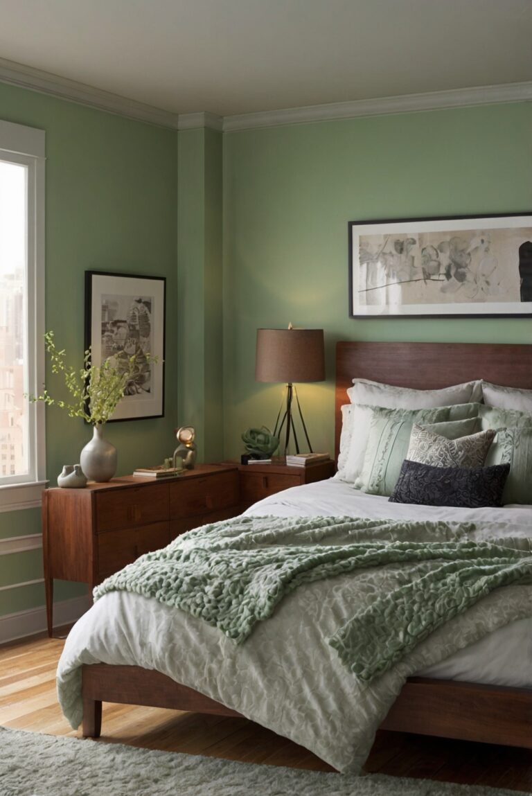 Urban Artistic Loft Bedroom - Benjamin Moore Balboa Mist (Light Green ...