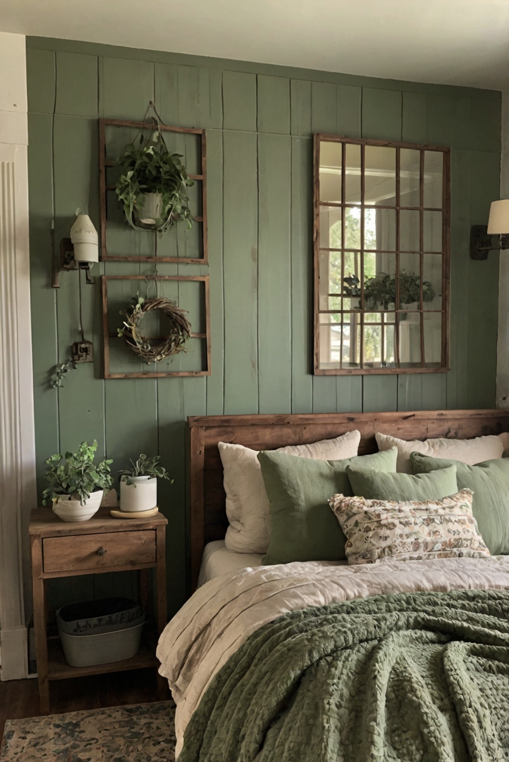 Modern Rustic Vintage Bedroom - Sherwin Williams Svelte Sage (Light ...