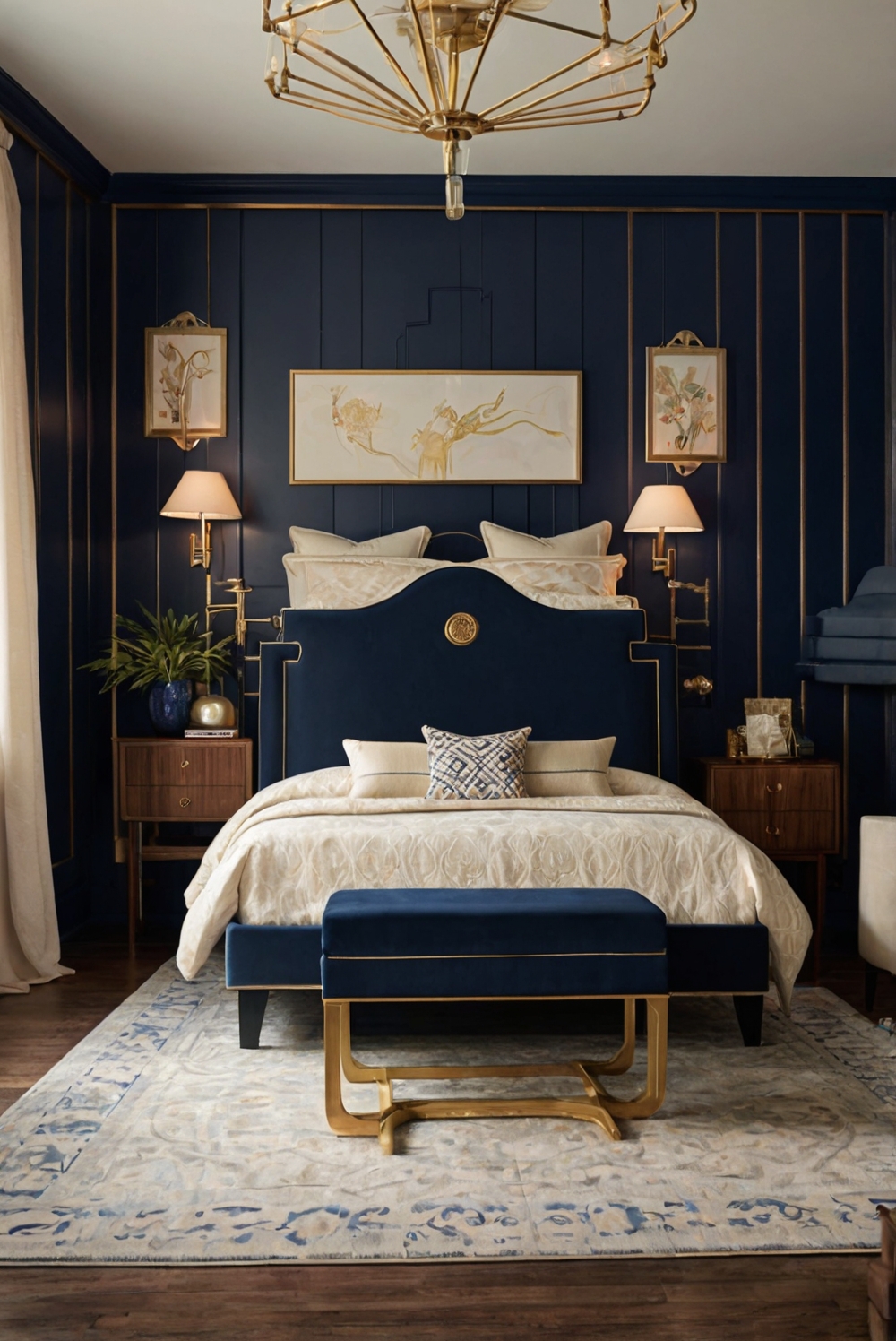 Art Deco Elegance Bedroom Sherwin Williams Naval (Dark Blue) HOME
