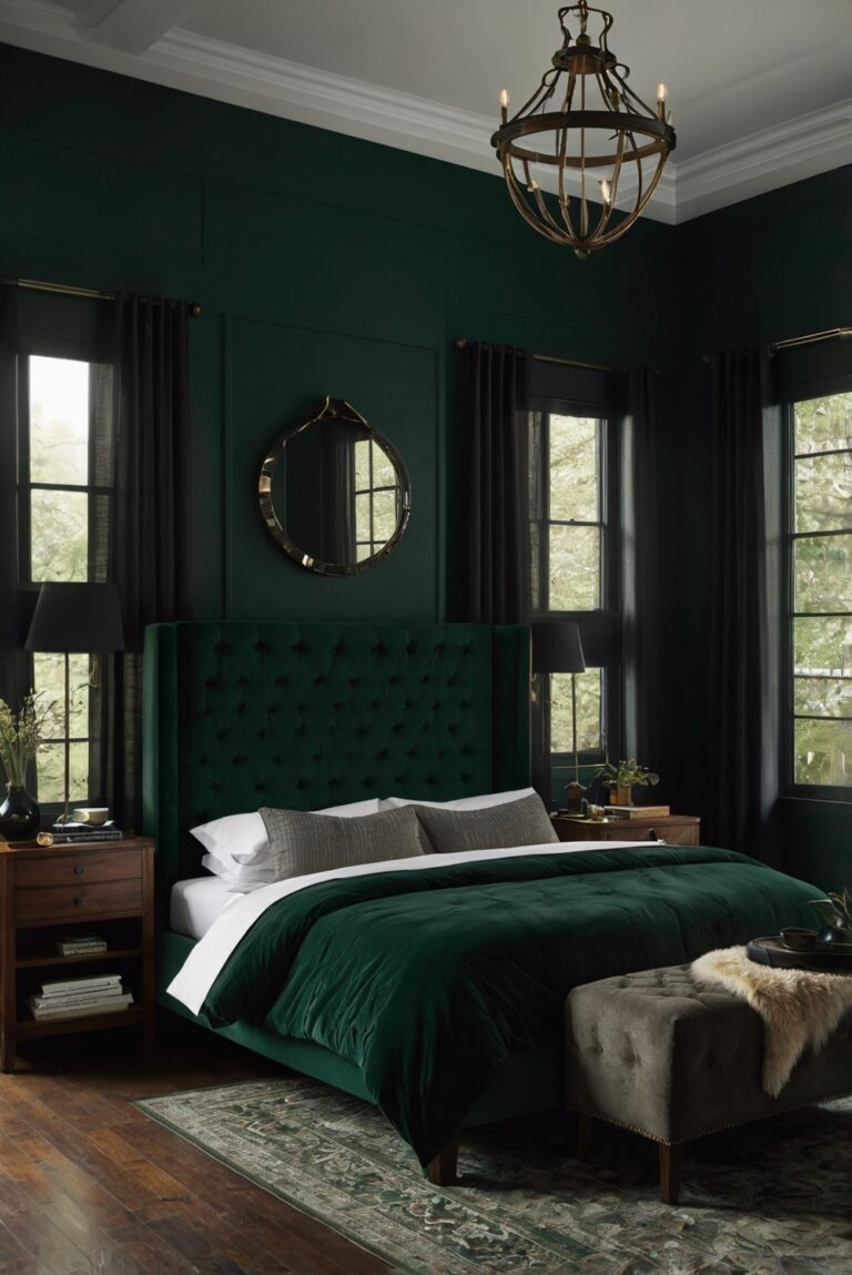 Modern Gothic Sanctuary Bedroom - Benjamin Moore Black Forest Green ...