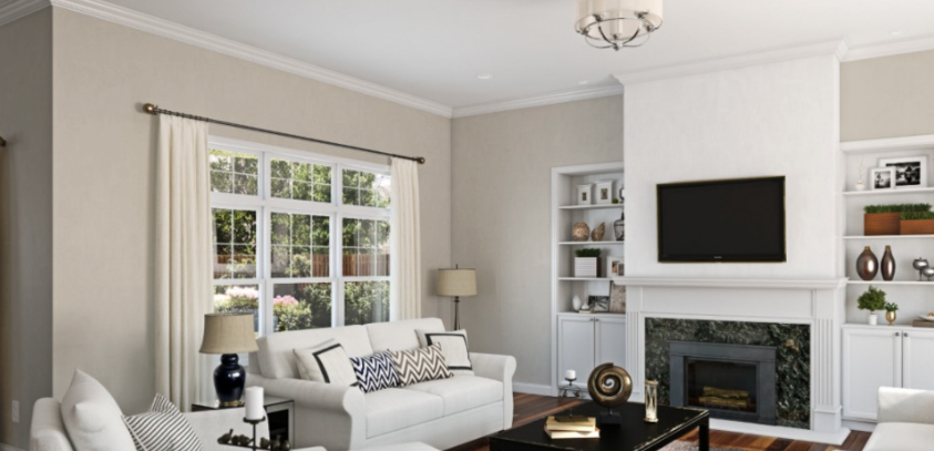 Sherwin Williams Agreeable Gray (SW 7029)
A light, warm gray that pairs seamlessly with the richness of oak wood.