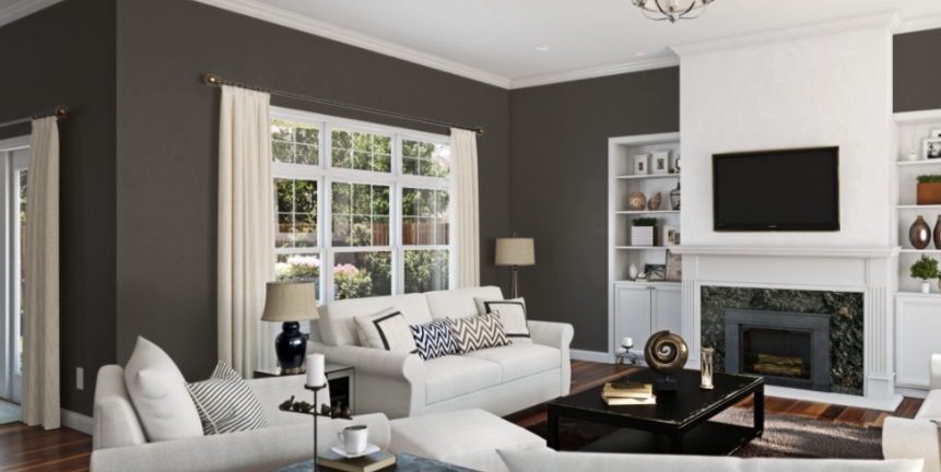 Sherwin Williams Urbane Bronze (SW 7048)
A dark, sophisticated bronze that pairs elegantly with Evergreen Fog.