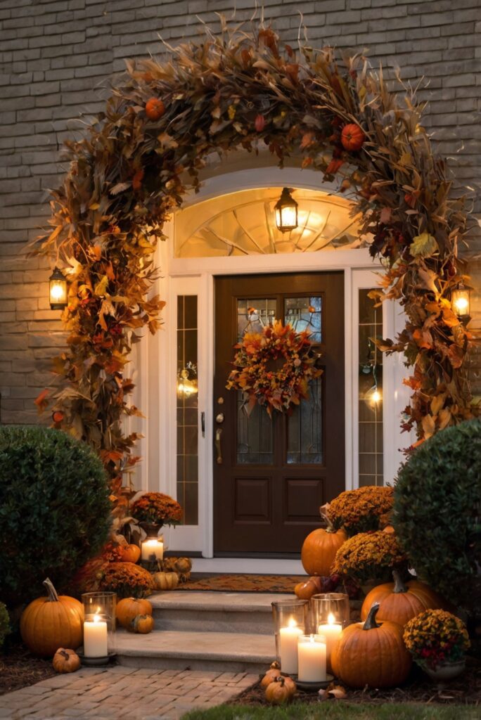 Thanksgiving outdoor decor ideas, Outdoor Thanksgiving decorations, Thanksgiving porch decorations, Thanksgiving outdoor lighting, Thanksgiving yard decor