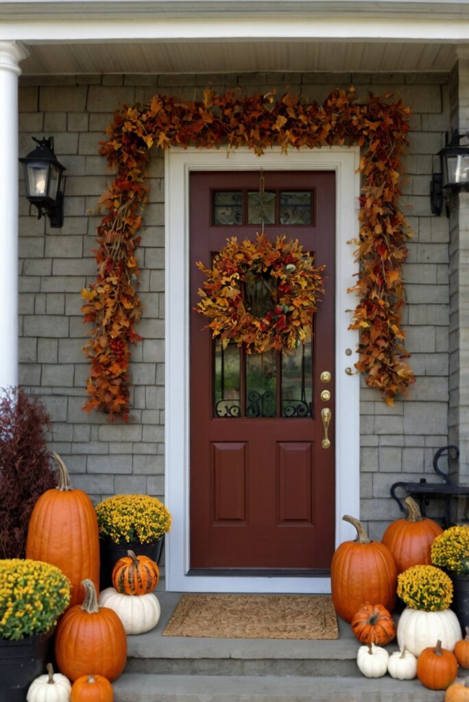 Fall wreath, Festive pumpkin display, Autumn garland, Seasonal doormat, Front porch makeover