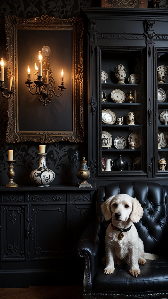 Victorian gothic, dark elegance, dramatic interiors, modern gothic