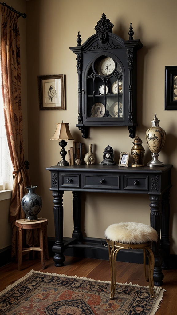 Victorian gothic, dark elegance, dramatic interiors, modern gothic