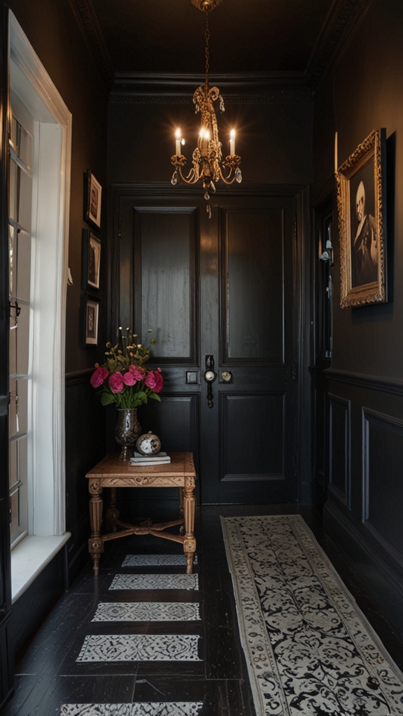 Victorian gothic, dark elegance, dramatic interiors, modern gothic