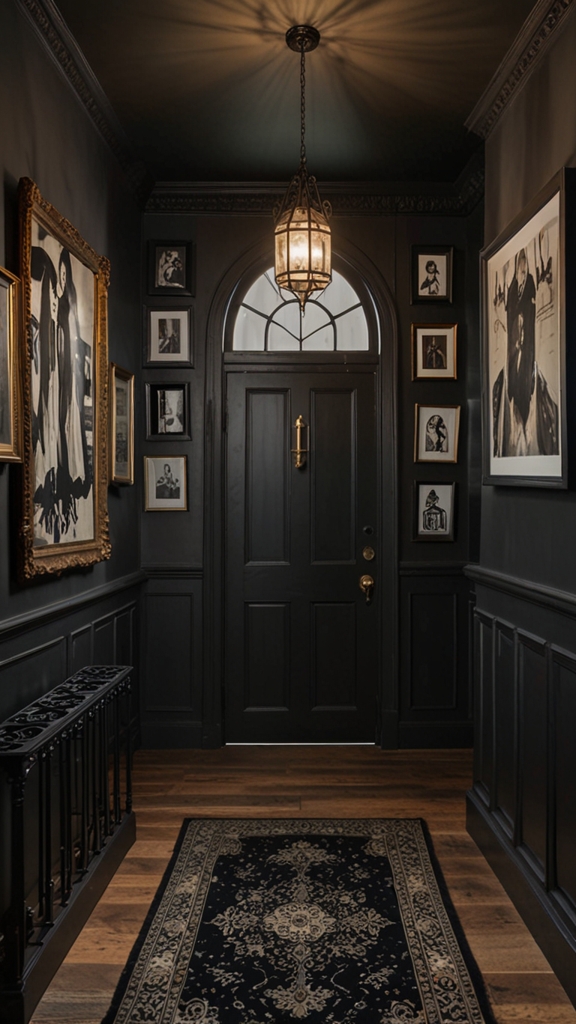 Victorian gothic, dark elegance, dramatic interiors, modern gothic