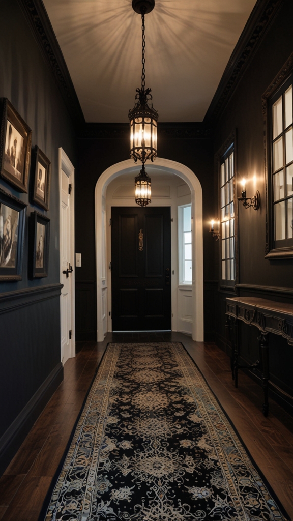 Victorian gothic, dark elegance, dramatic interiors, modern gothic