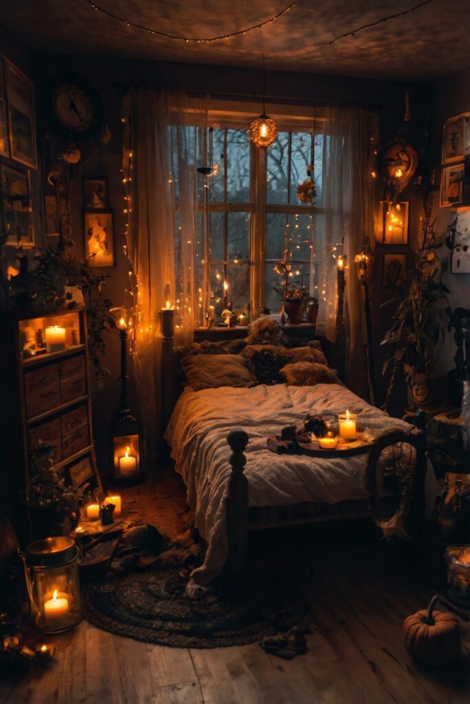 Witchy decor ideas, Bohemian room decor, Occult home accessories, Mystic bedroom design, Wiccan room accents