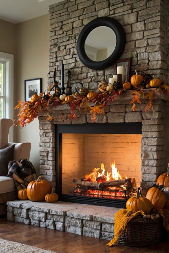 Fireplace makeover, Fireplace renovation, Cozy fireplace design, Autumn fireplace decor, Fireplace styling