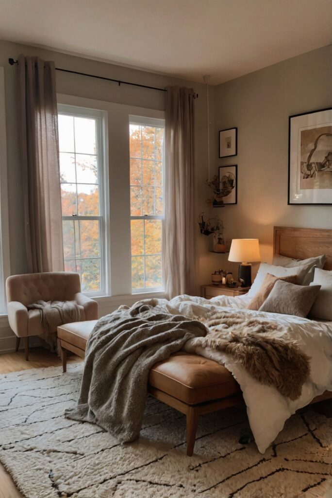 cozy bedroom decor, fall bedding ideas, warm bedroom colors, autumn bedroom makeover, comfortable fall bedding