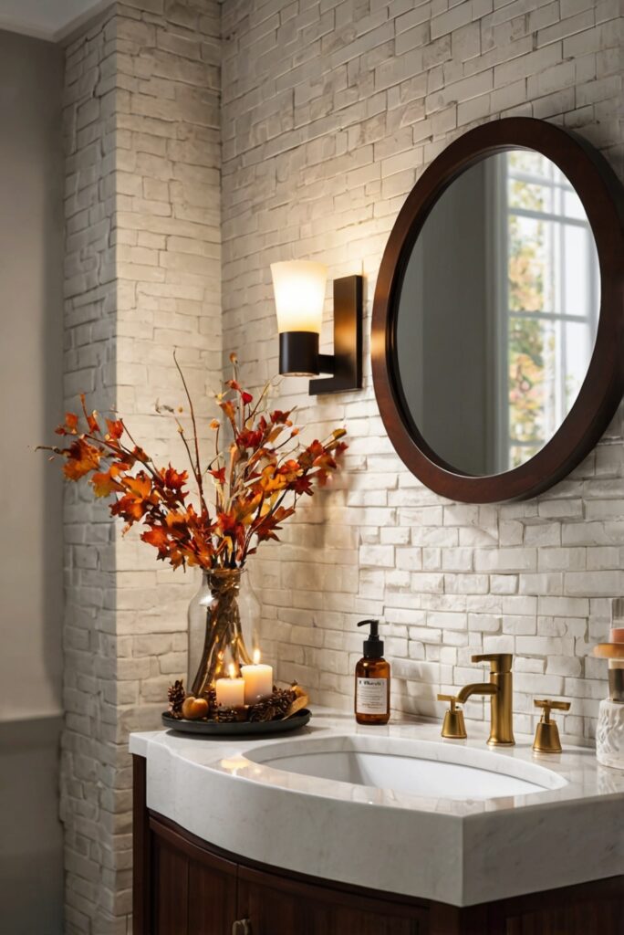 fall bathroom decor, fall home decor, fall decorating ideas, autumn bathroom decorations, seasonal bathroom updates