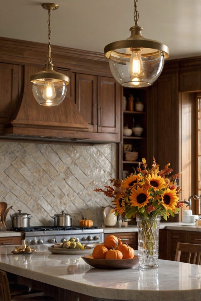 Fall kitchen decor trends, Seasonal upgrade, Kitchen makeover, Autumn home improvements, Cozy kitchen decorations